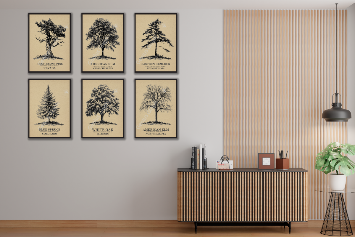 50 US State Tree Vintage Poster Set, a Decorative Illustration by Genius Graph (Photo 2 of 6)