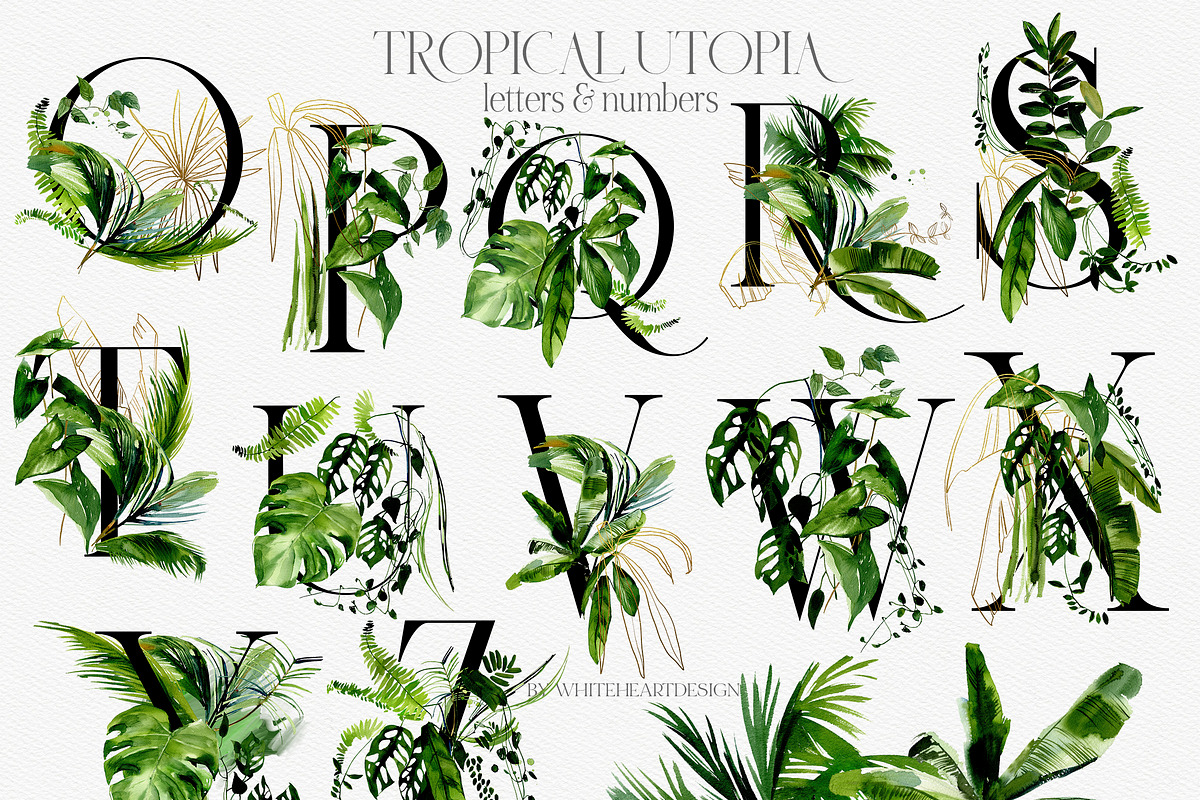 Tropical Greenery Watercolor Clipart, an Illustration by whiteheartdesign (Photo 12 of 22)