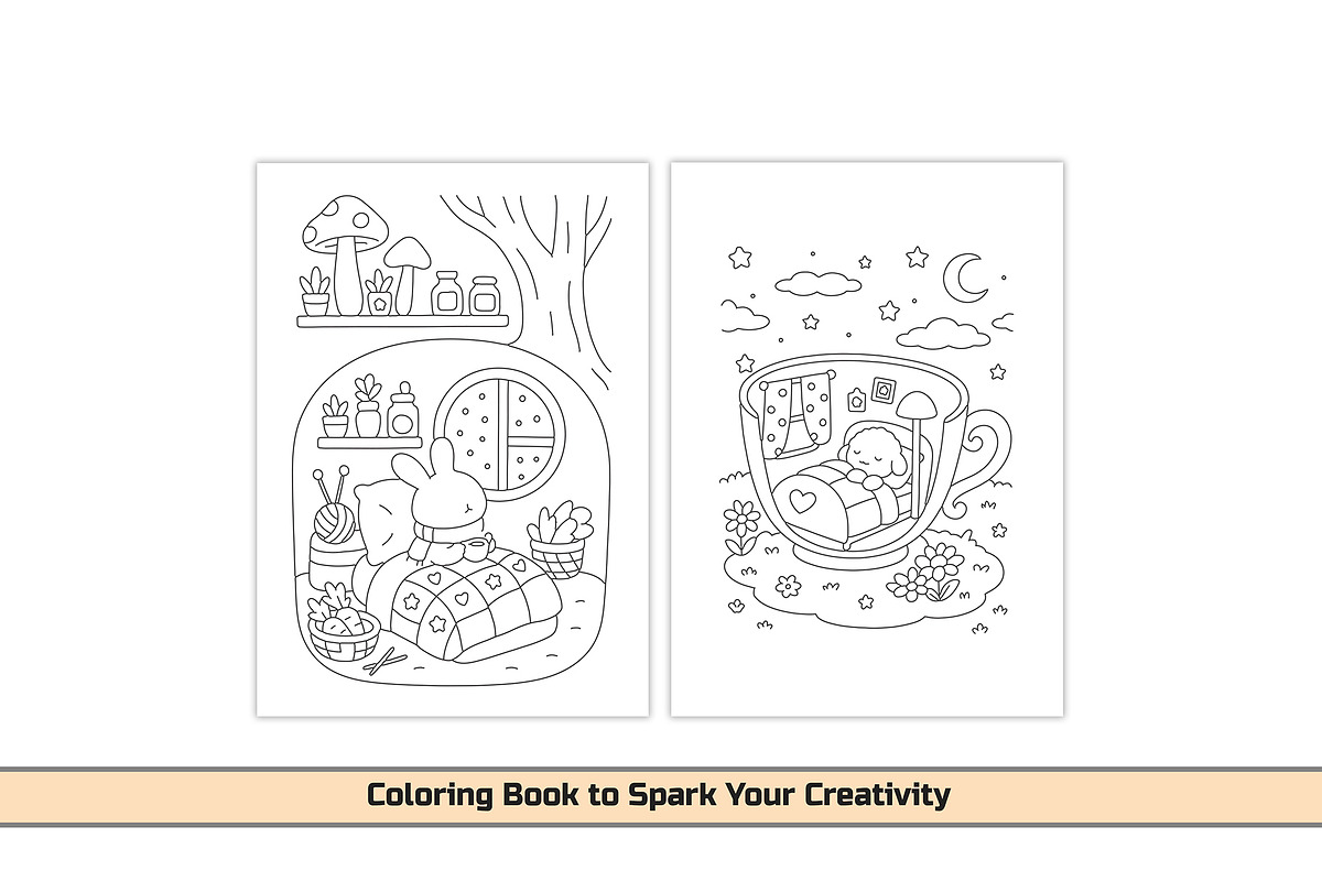 Cute Bunny Cottage Coloring Page, an Education Illustration by DesignDevisers (Photo 4 of 5)