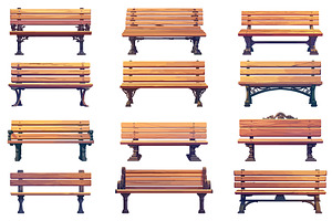 Cartoon set of village park benches, an Illustration by LadadikArt