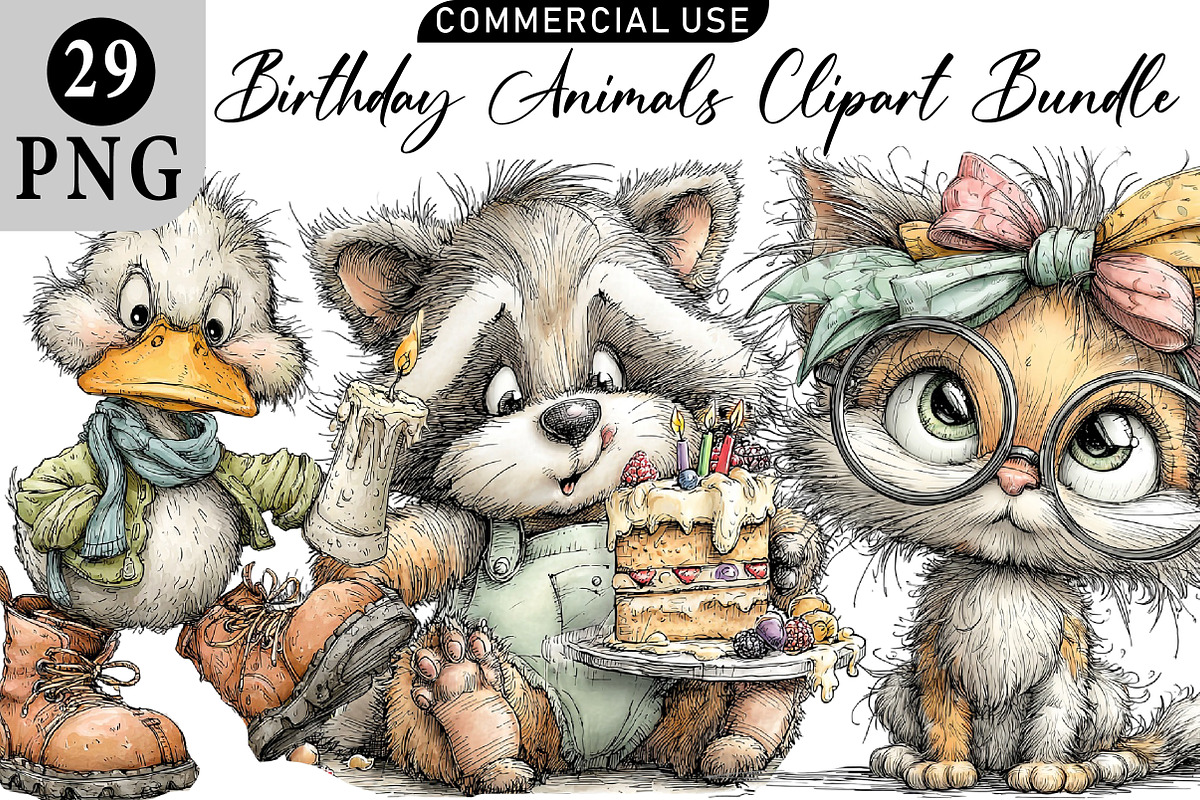 Birthday Animals Clipart, an Illustration by Daily.Designs (Photo 1 of 5)