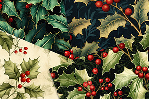 Vintage Holly Leaves Digital Papers