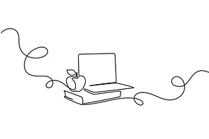 Books with notebook and apple over, an Object Illustration by Valenty