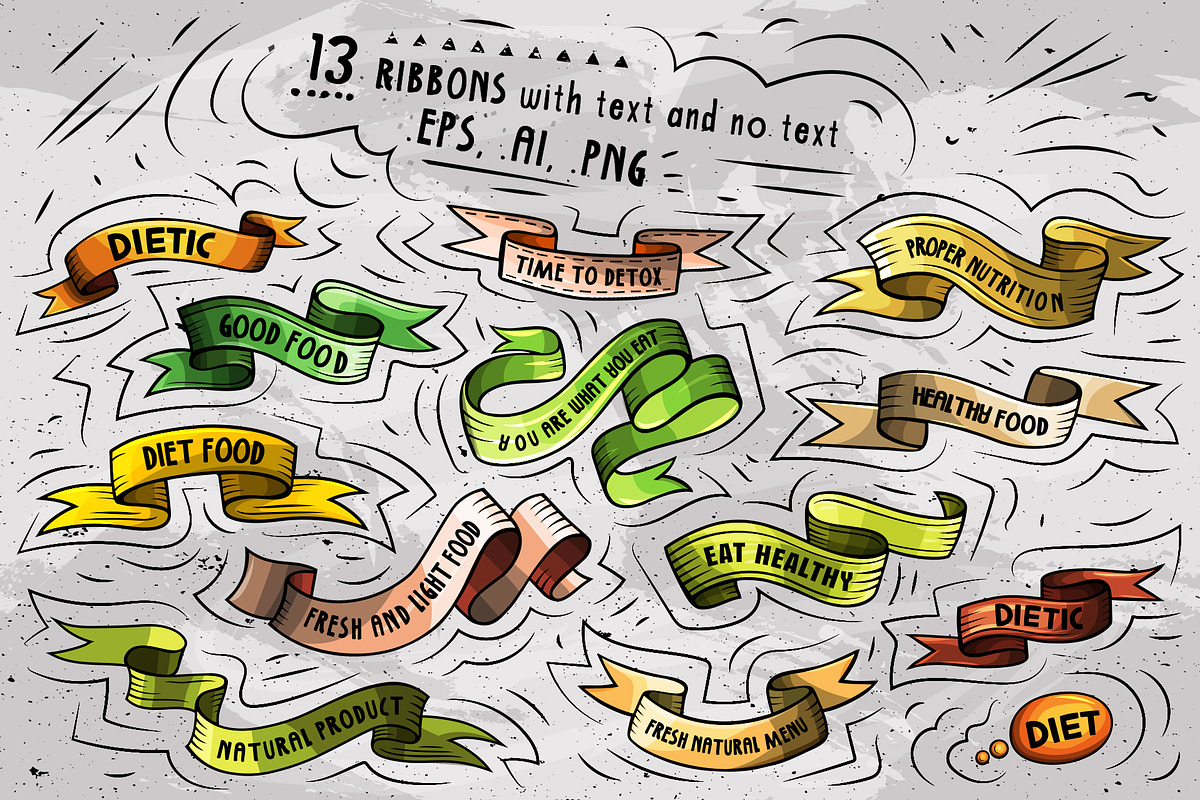 Diet Food Cartoon Vector Objects Set, an Object Graphic by BALABOLKA (Photo 4 of 4)
