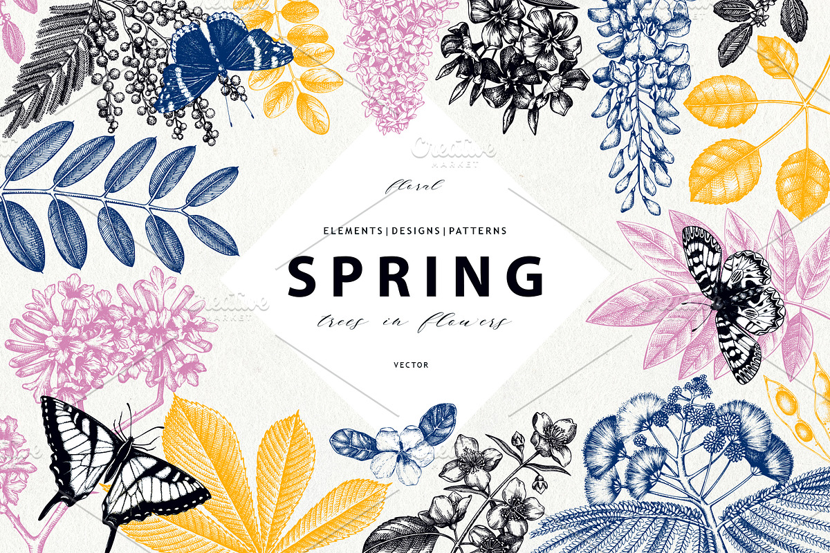 Spring Trees Vectors & Designs, a Seasonal Illustration by Yevheniia (Photo 1 of 13)