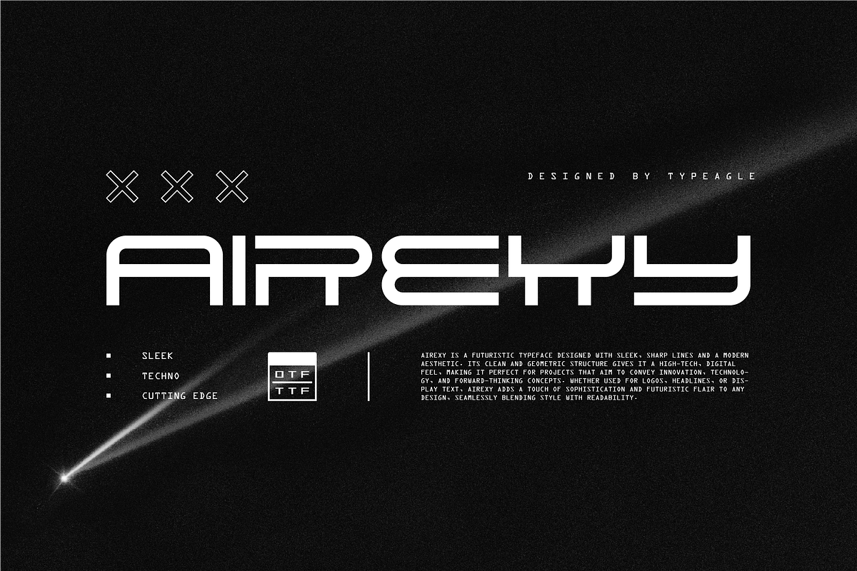 Airexy - Futuristic Display Font, a Sans Serif Font by Typeagle (Photo 1 of 9)