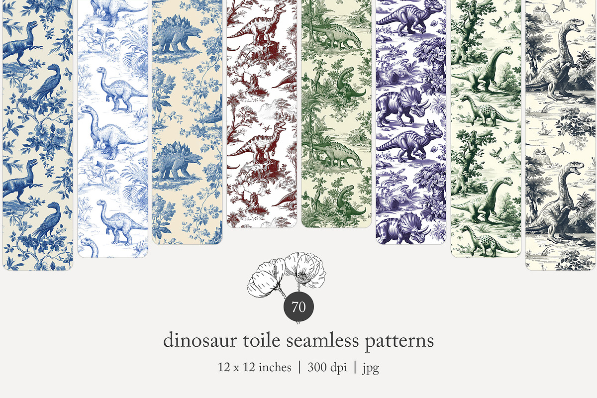70 dinosaur toile seamless pattern, a Pattern Graphic by Poppy Lane Studio (Photo 1 of 10)