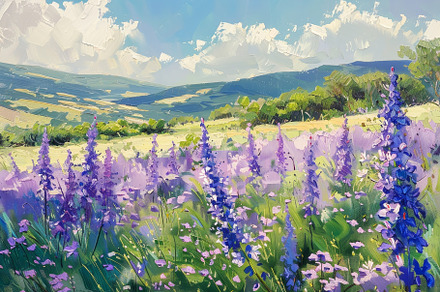 A colorful summer scene features a f, a Photo by Tanuart