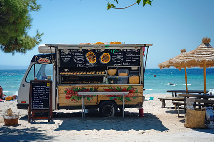 Food Truck Parked on Beach Near Ocea, a Photo by Iftikhar Alam