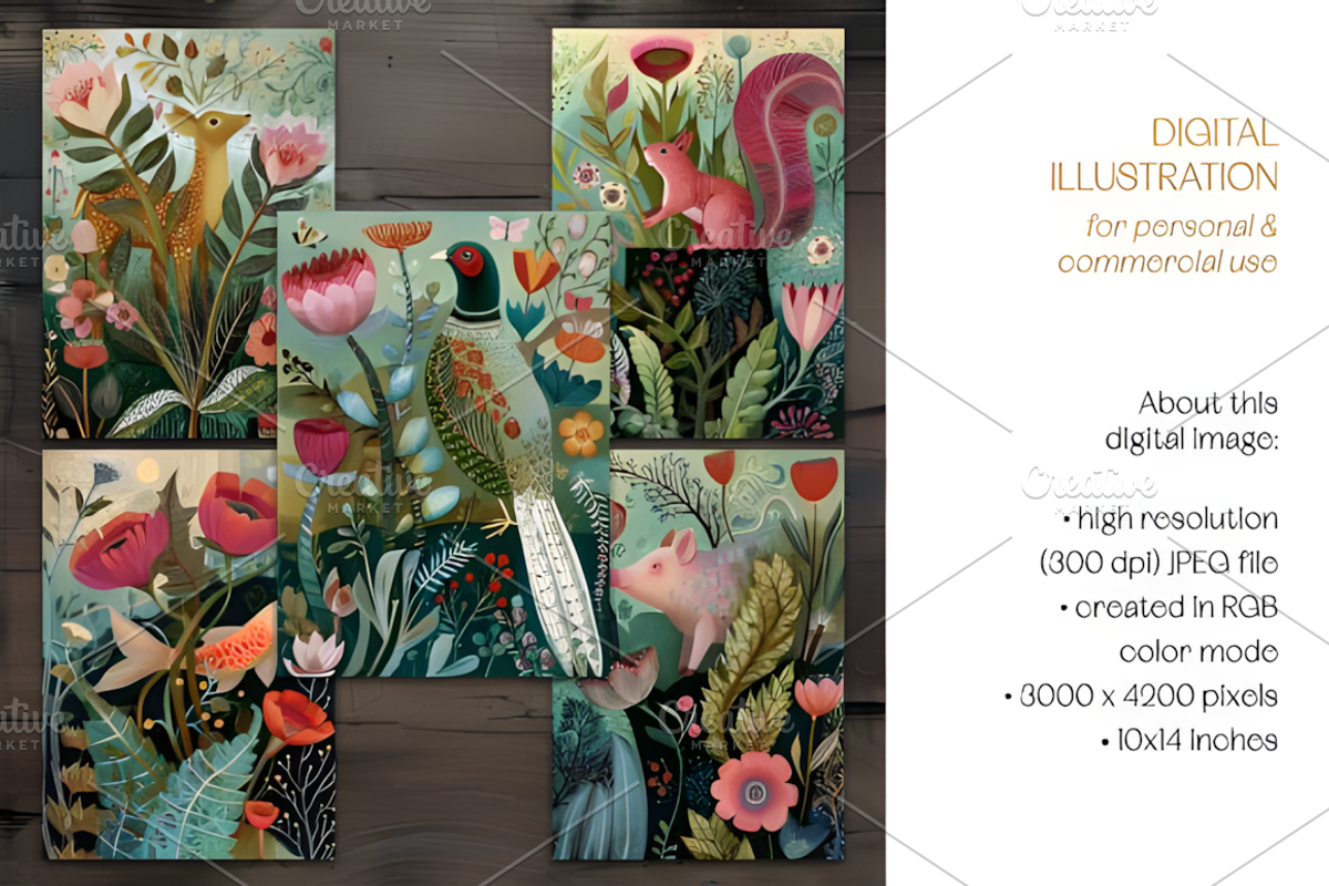 Art Nouveau Animals Illustrations, a Background Graphic by Design Station (Photo 4 of 5)