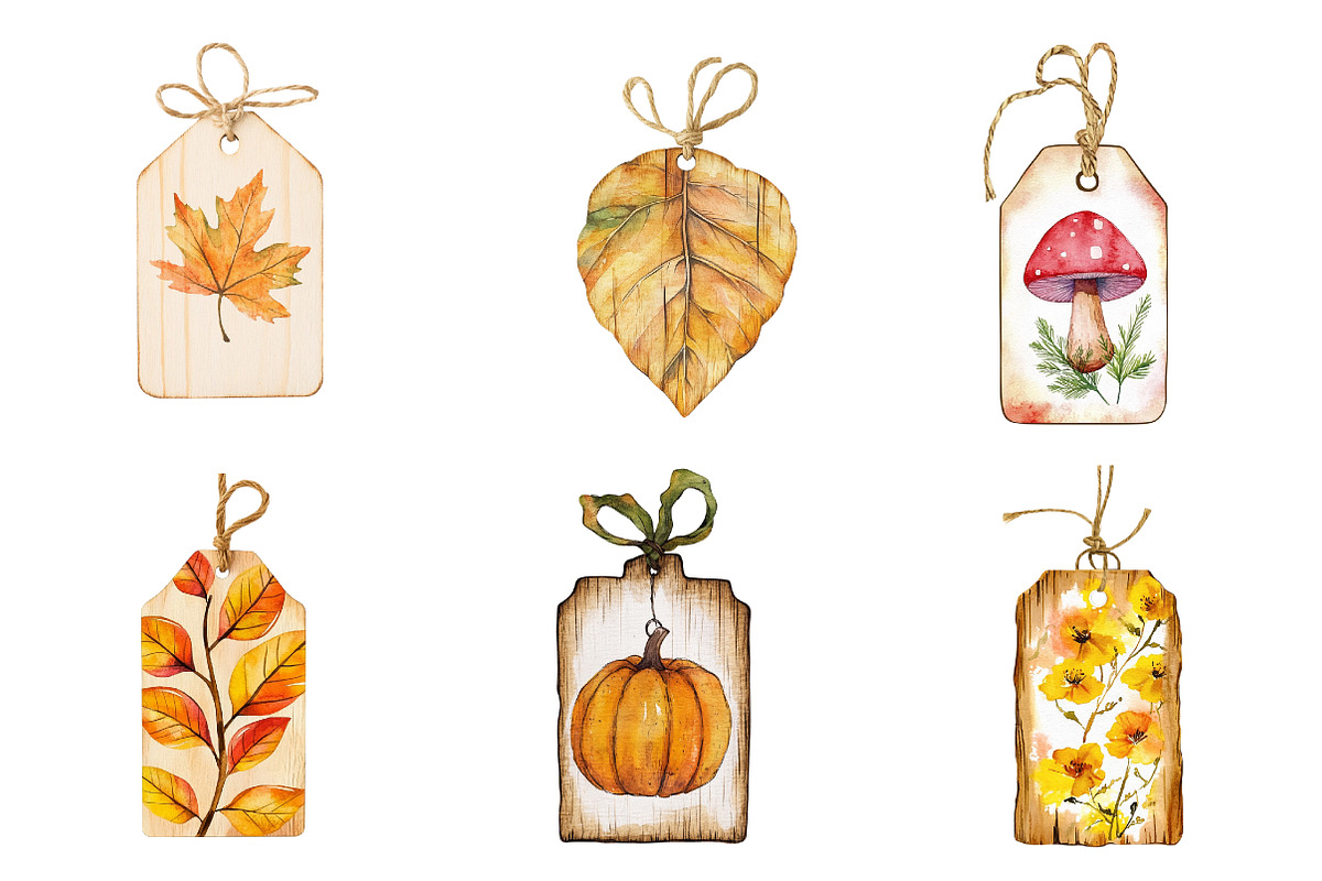 Vintage Wooden Autumn Tags Clipart, an Illustration by CreationArt (Photo 2 of 5)