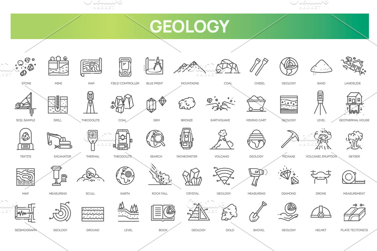 Set of Geology Icons, an Outline Icon by Tettygreen (Photo 1 of 2)