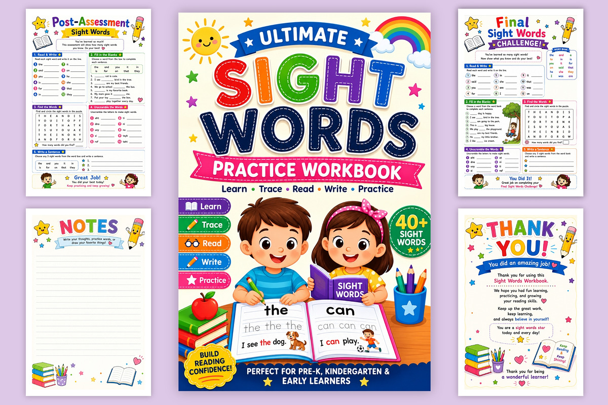 Sight Words Practice Workbook, a Stationery Template by Designmela01 (Photo 6 of 12)
