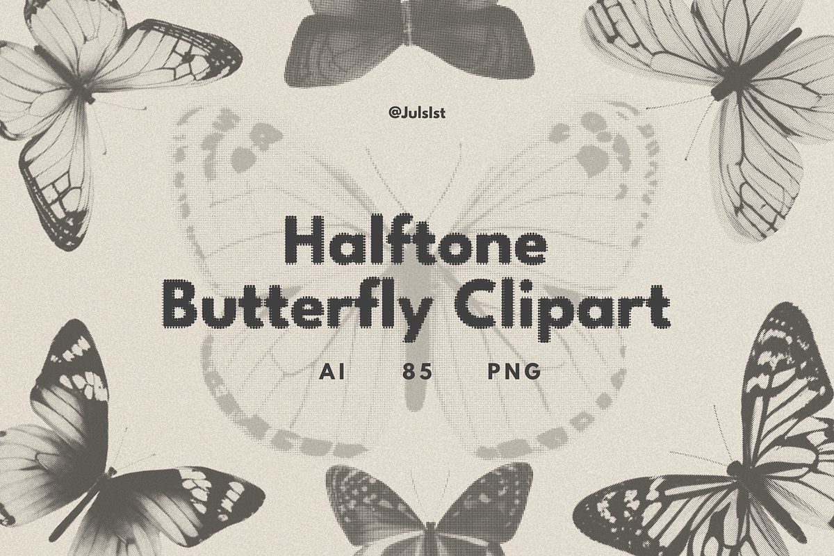 Halftone Butterfly Clipart, an Object Graphic by JulsIst (Photo 1 of 7)