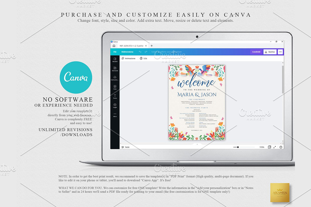Mexican Wedding Program | CANVA, a Stationery Template by Creative Market (Photo 4 of 6)