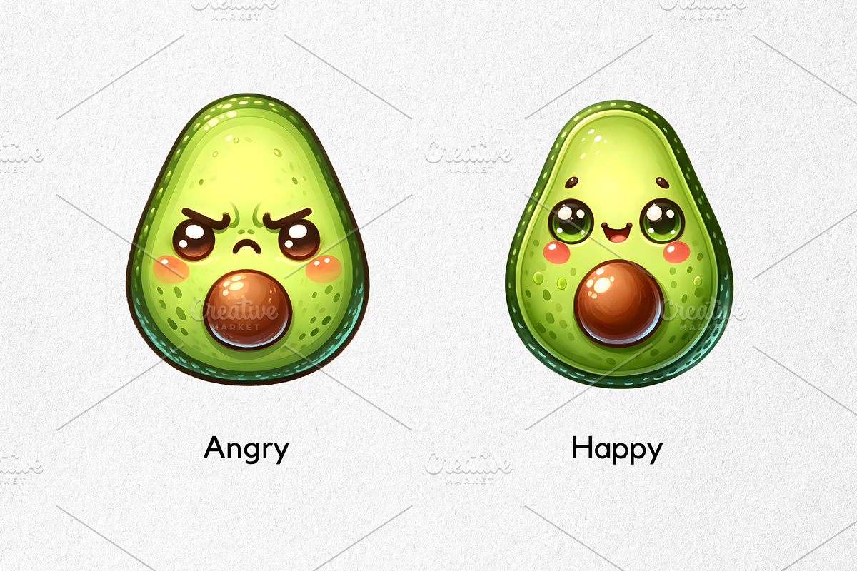 Cute Avocado Face Expressions, a Food Illustration by jvxvxnism (Photo 5 of 11)