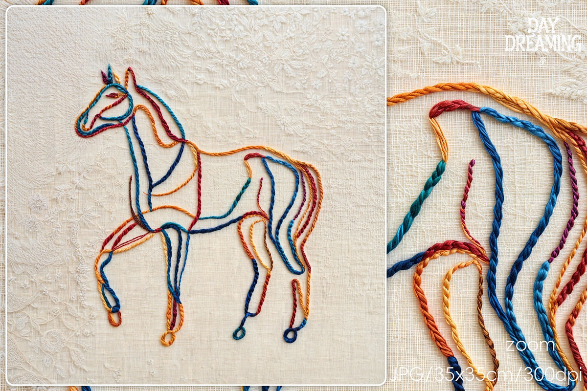 Colorful Thread Horse Embroidery Art, an Animal Illustration by yahu88studio (Photo 7 of 7)