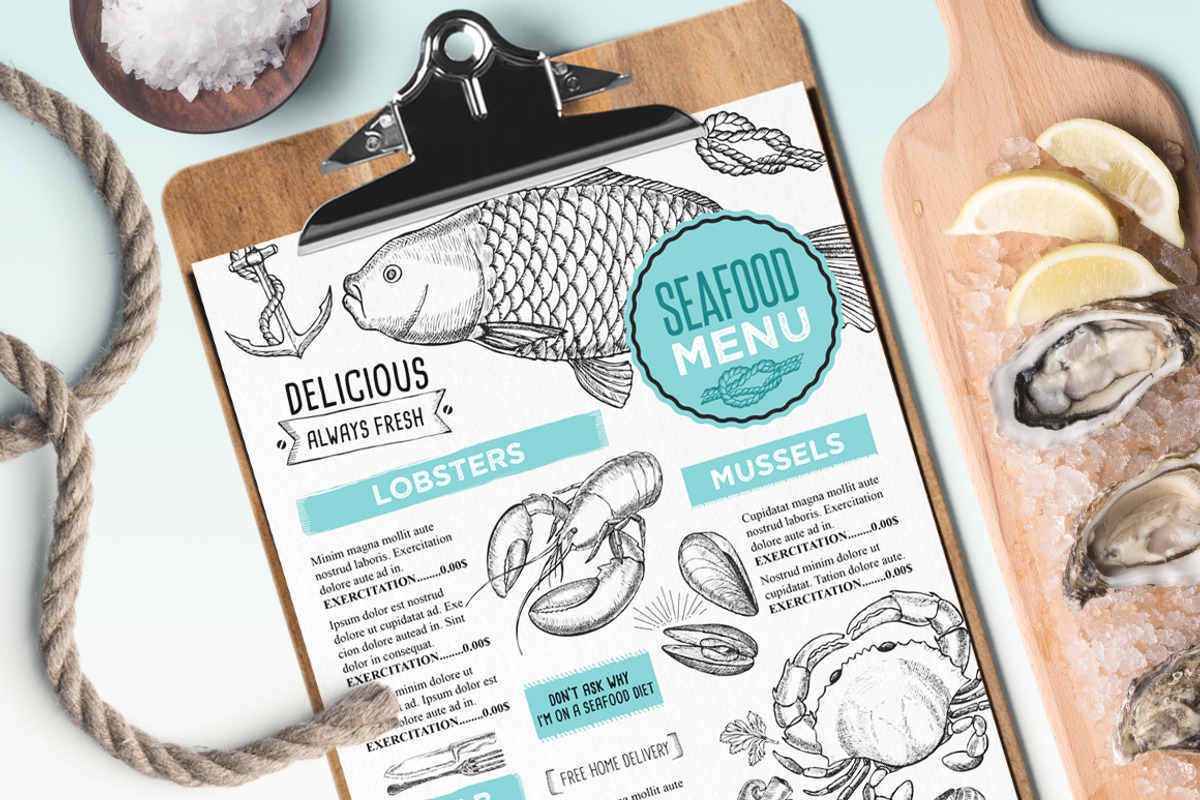 FREE! Trifold + Seafood Menu, a Brochure Template by BarcelonaShop (Photo 1 of 4)