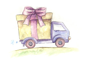 free delivery truck. hand drawn watercolor sketch