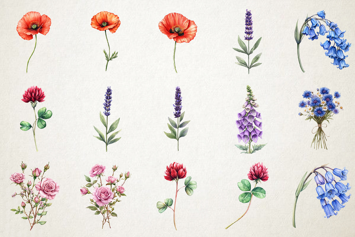 Spring Wildflower Meadow Clipart Set, an Illustration by RobertsArt (Photo 4 of 5)