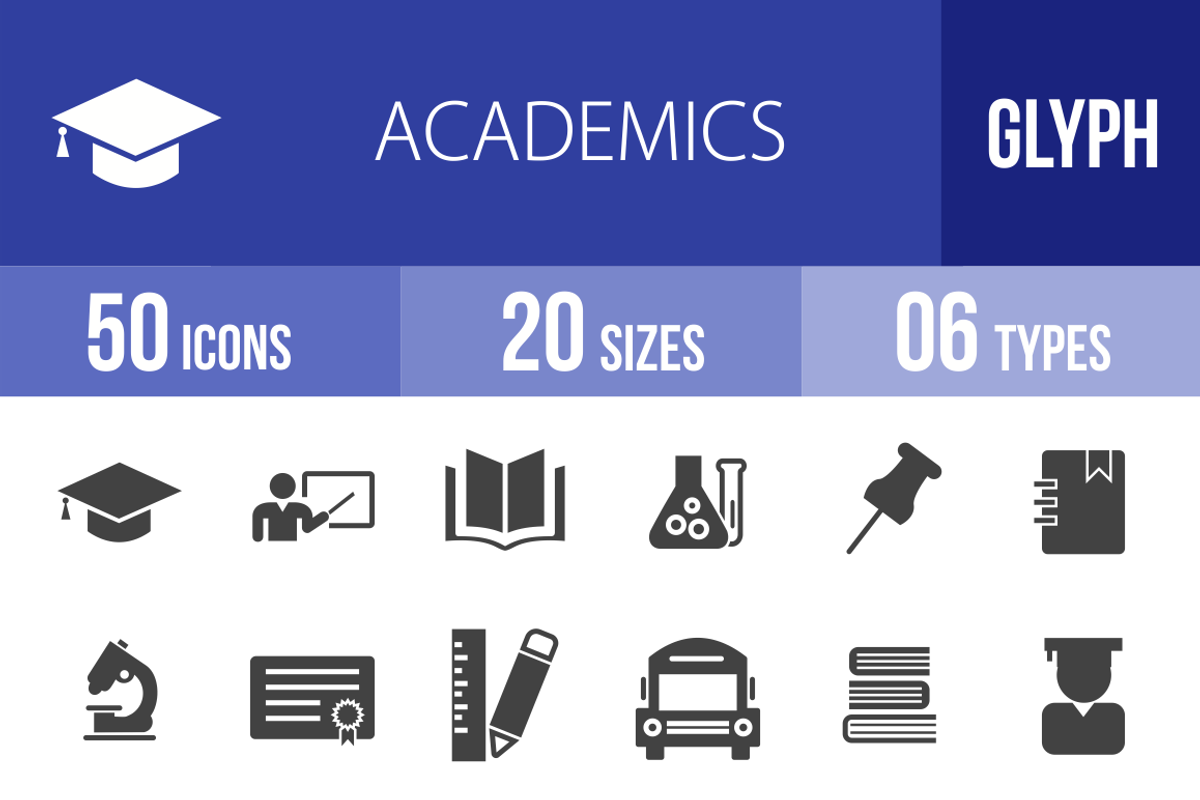 50 Academics Glyph Icons, an Icon by IconBunny (Photo 1 of 3)