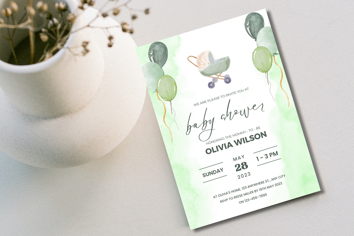 Green Baby Shower Invitation Card, an Invitation Template by TheSimplySereneShop (Photo 10 of 11)