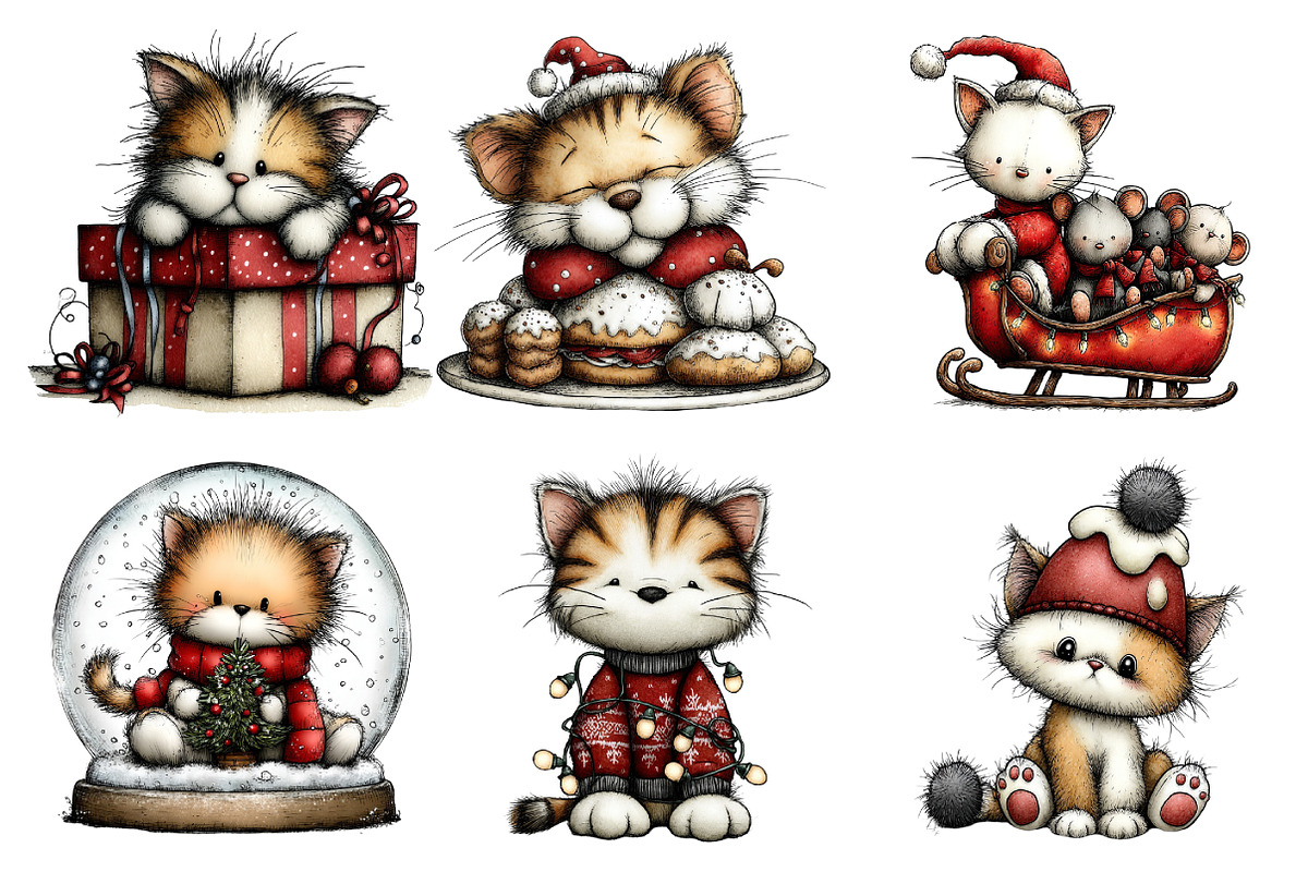 Whimsical Christmas Cats Clipart, an Illustration by Daily.Designs (Photo 3 of 5)