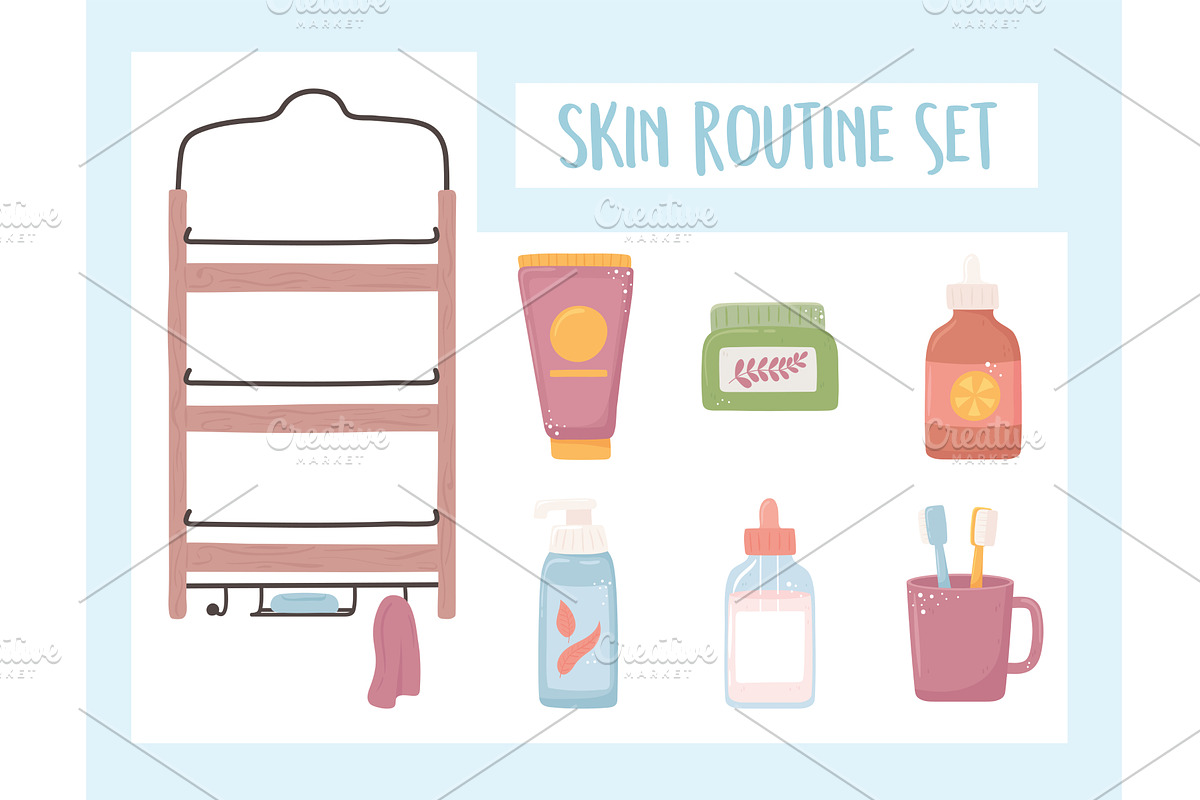skin routine set, an Object Illustration by studiogstock