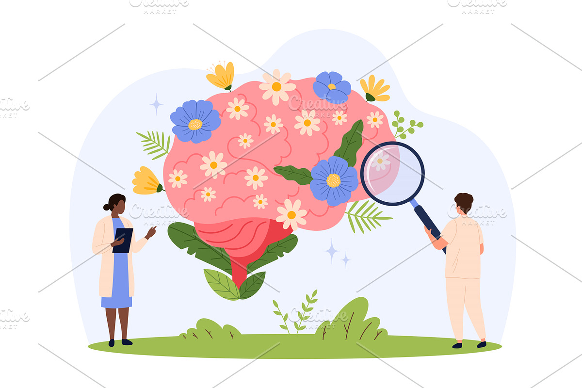 Mental Health Brain Flowers Art, an Object Illustration by Flashvector