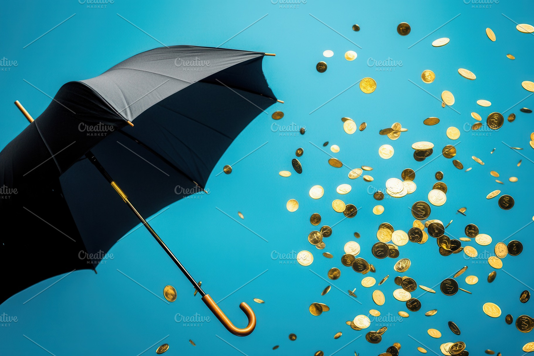 Umbrella catches falling coins, a Photo by Pavel_design