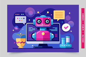 Robot screen lab checkmark, an Illustration by Tanuart