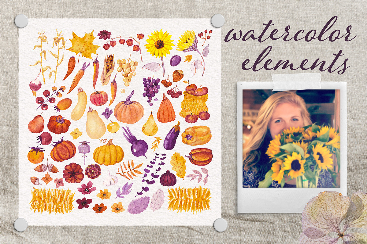Harvest. Watercolor clipart, a Decorative Illustration by Kuzya's shop (Photo 2 of 6)