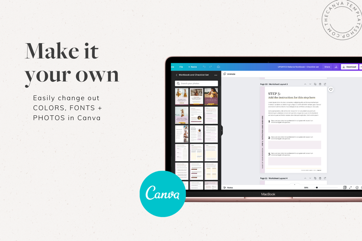 Melanie Workbook + Checklists Canva, a Magazine Template by The Canva Template Shop (Photo 2 of 5)