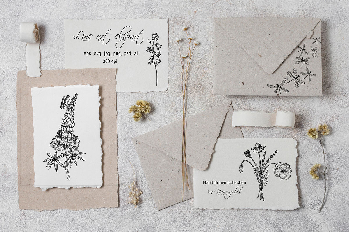 WILDFLOWERS Hand-drawn Line Art, a Seasonal Illustration by Navenzeles (Photo 2 of 13)