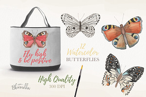 Watercolor Butterfly Clipart Set