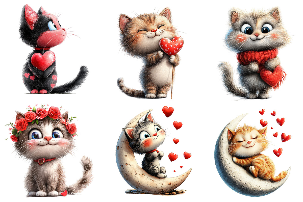 Valentine's Cute Cat Clipart, an Illustration by Dream Creation (Photo 3 of 5)