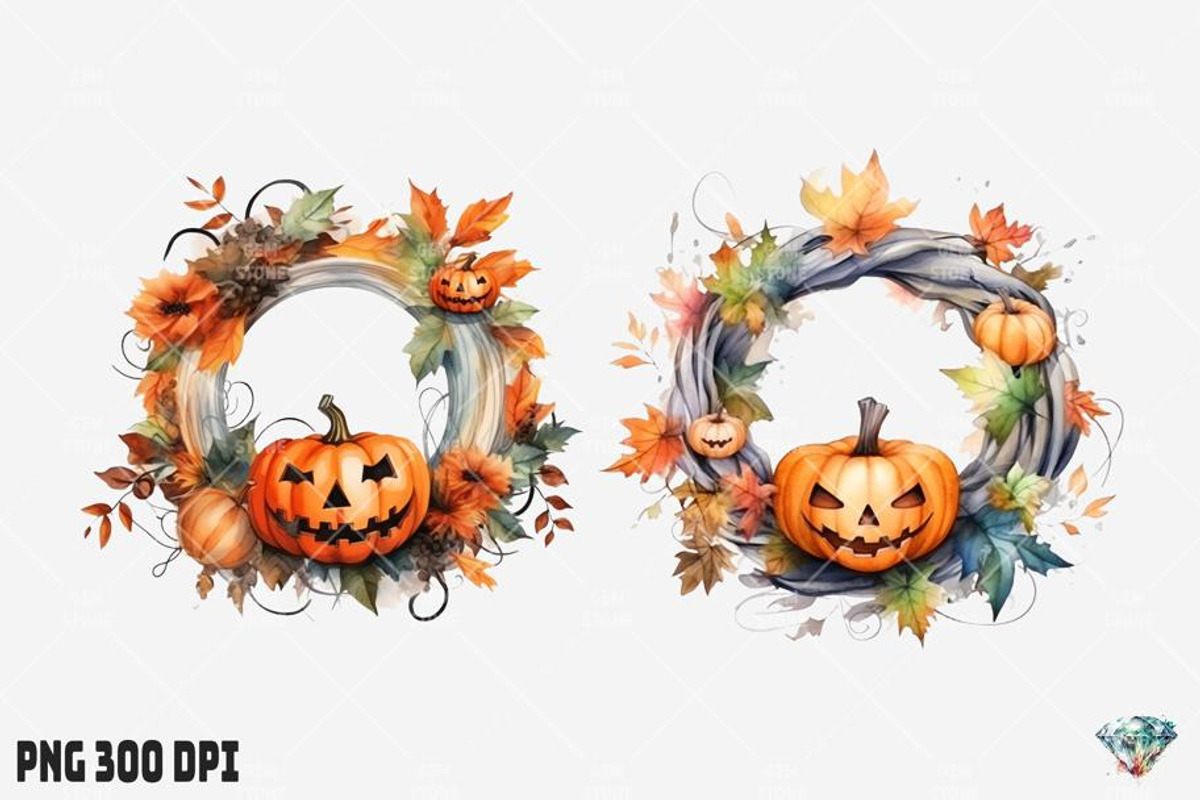 Halloween Pumpkin Wreath, an Illustration by Gemstone (Photo 7 of 12)