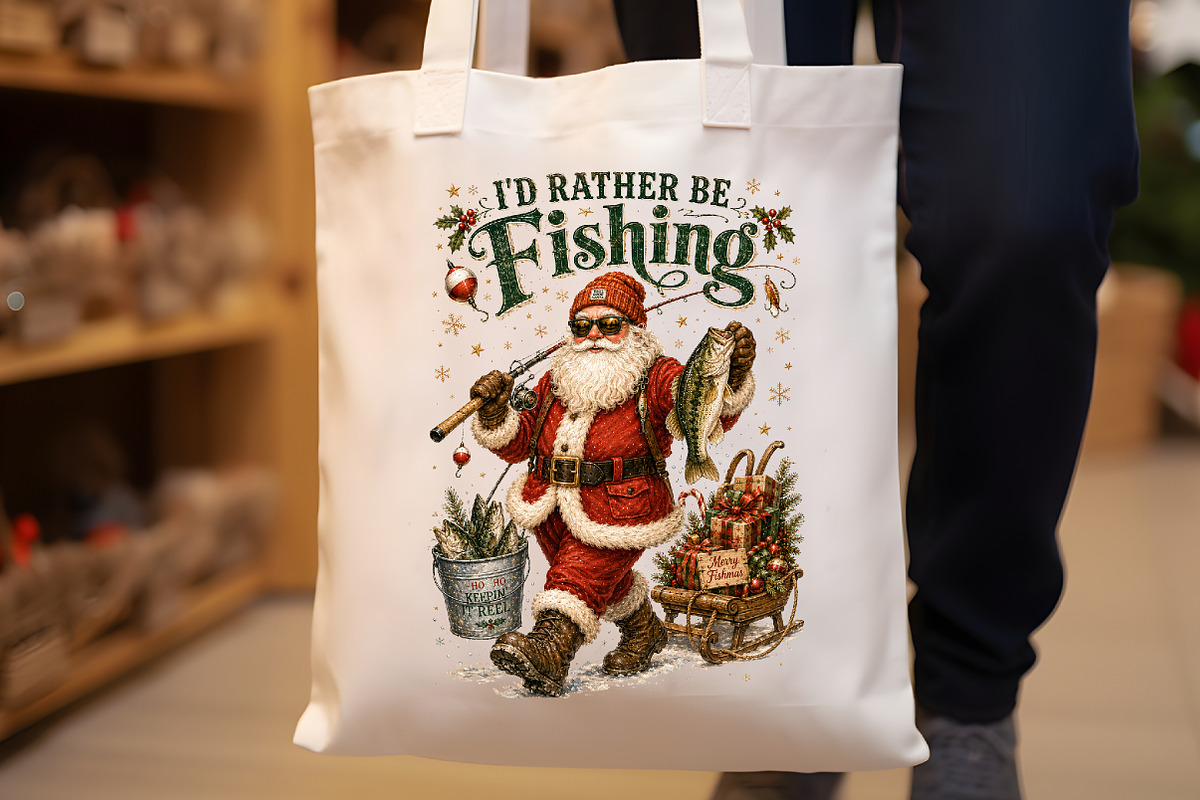 Funny Santa Fishing Christmas PNG, a Seasonal Illustration by Sublimation Artist (Photo 8 of 9)