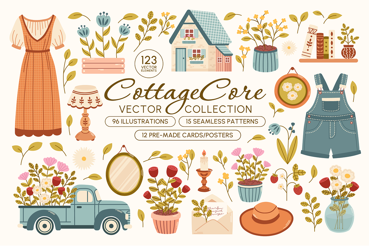 Cottagecore Garden Vector Clipart, a Decorative Illustration by semenova.sense (Photo 1 of 14)