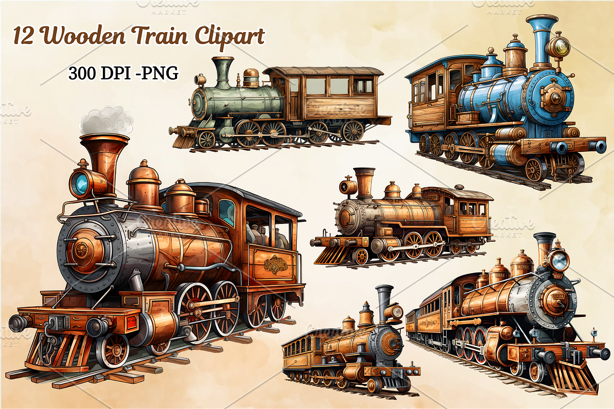 Vintage Wooden Train Sublimation Png, an Object Illustration by danishgraphics (Photo 1 of 9)
