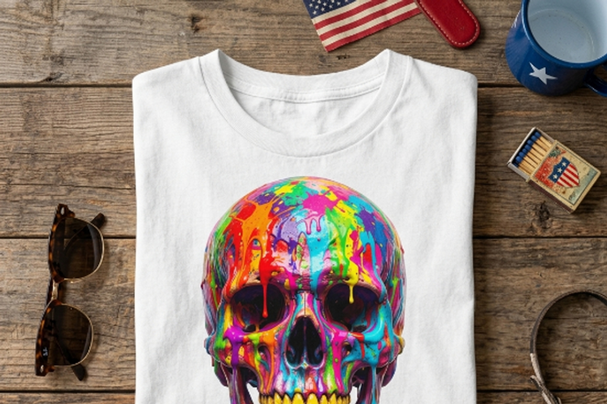 Splatter Paint Skull Design, a Shirt Mockup by Vector Stall (Photo 4 of 14)