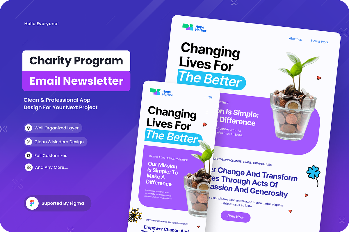 Charity Program Email Newsletter, an UI Kit Template by SquidPixey (Photo 1 of 6)