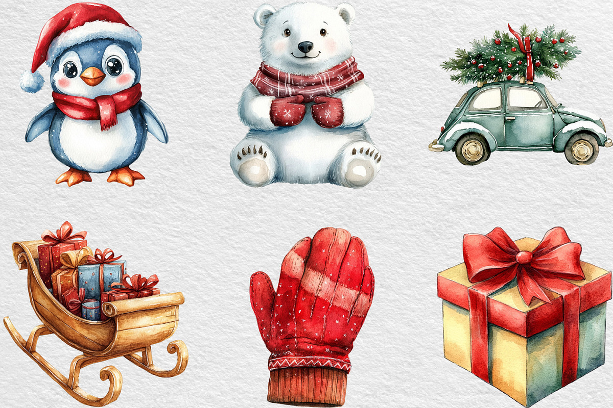 Cute Cartoon Christmas Clipart, an Illustration by Black Bird Studio (Photo 2 of 6)