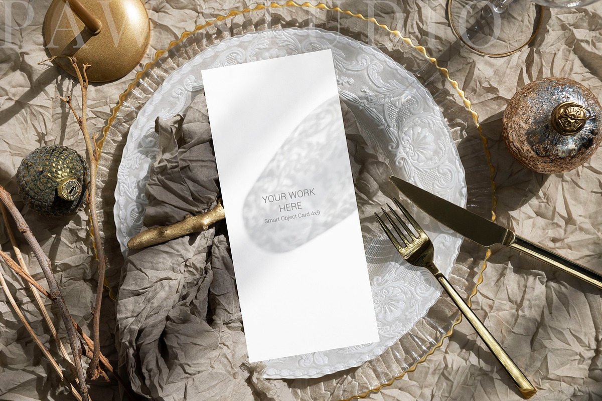 Xmas Card Mockup 4x9 Menu ch4, a Merchandise Mockup by PawMockups (Photo 2 of 10)