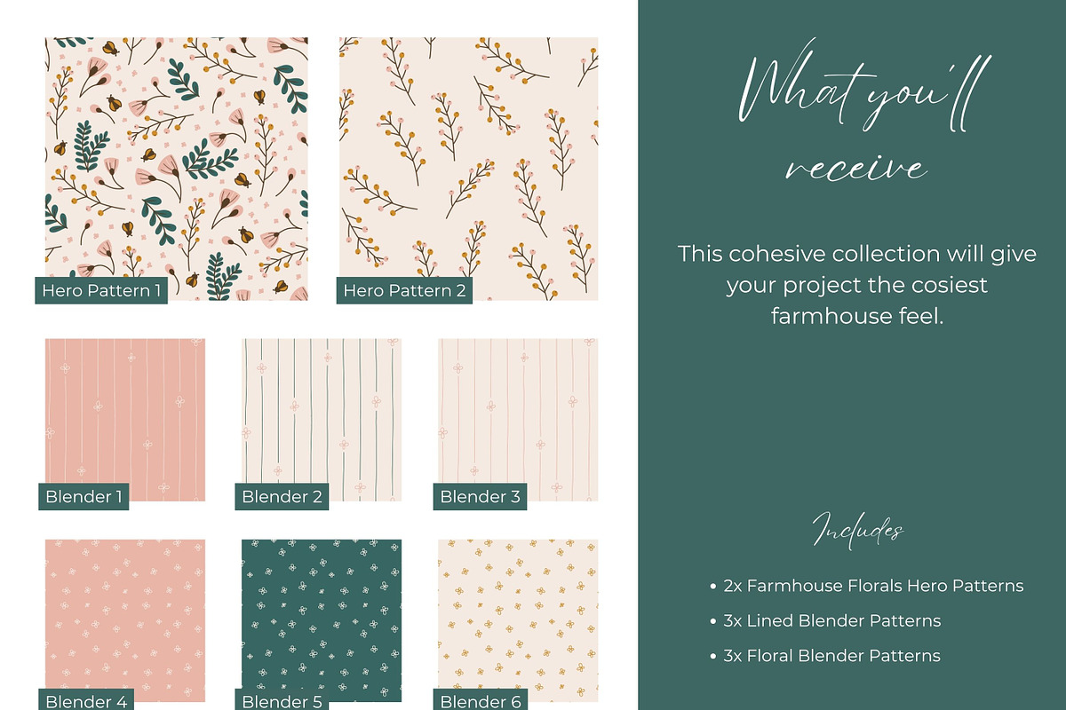 Farmhouse Florals Pattern Collection, a Pattern Graphic by Fern & Quill (Photo 3 of 7)