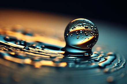 Rain drop falling on surface of water. Generative AI, a Nature Photo by AlyaAnd
