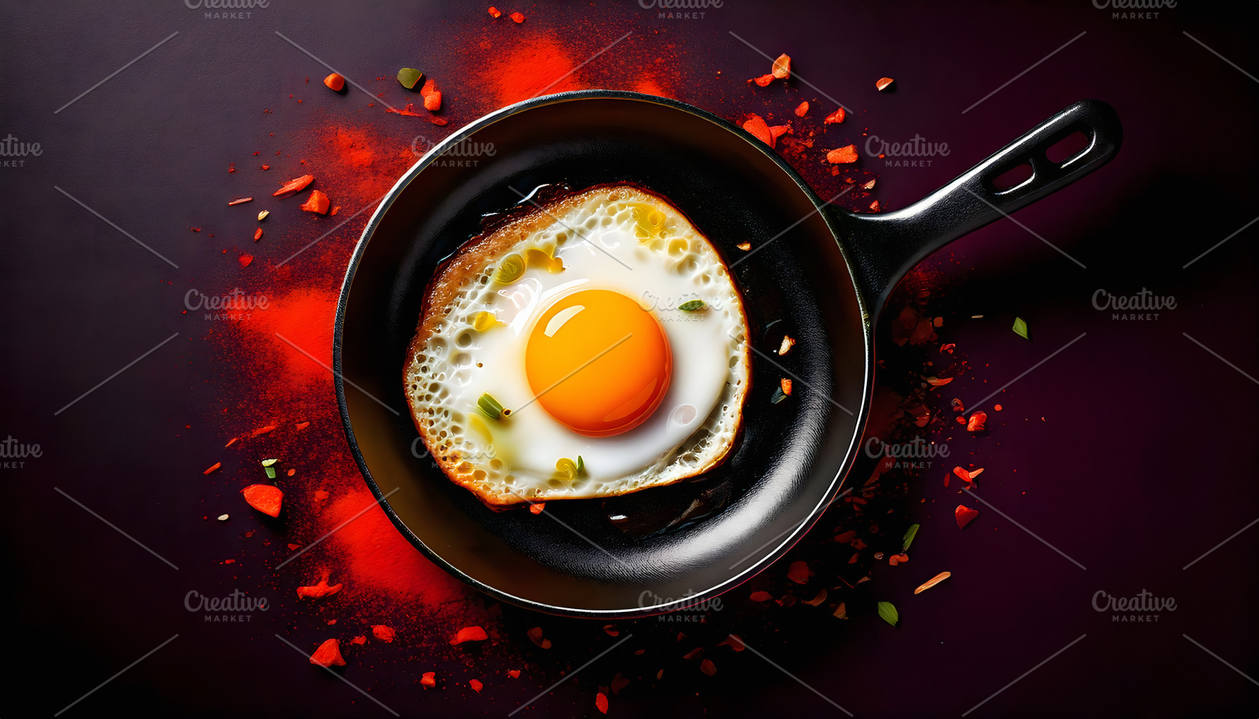 Perfectly fried egg with crispy edges in black skillet, a Food & Drink Photo by GoodGoods