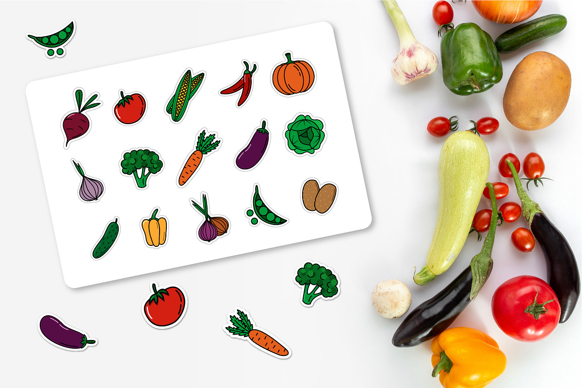 Fruit and Vegetable stickers bundle, a Food Illustration by Olha ZS (Photo 3 of 6)