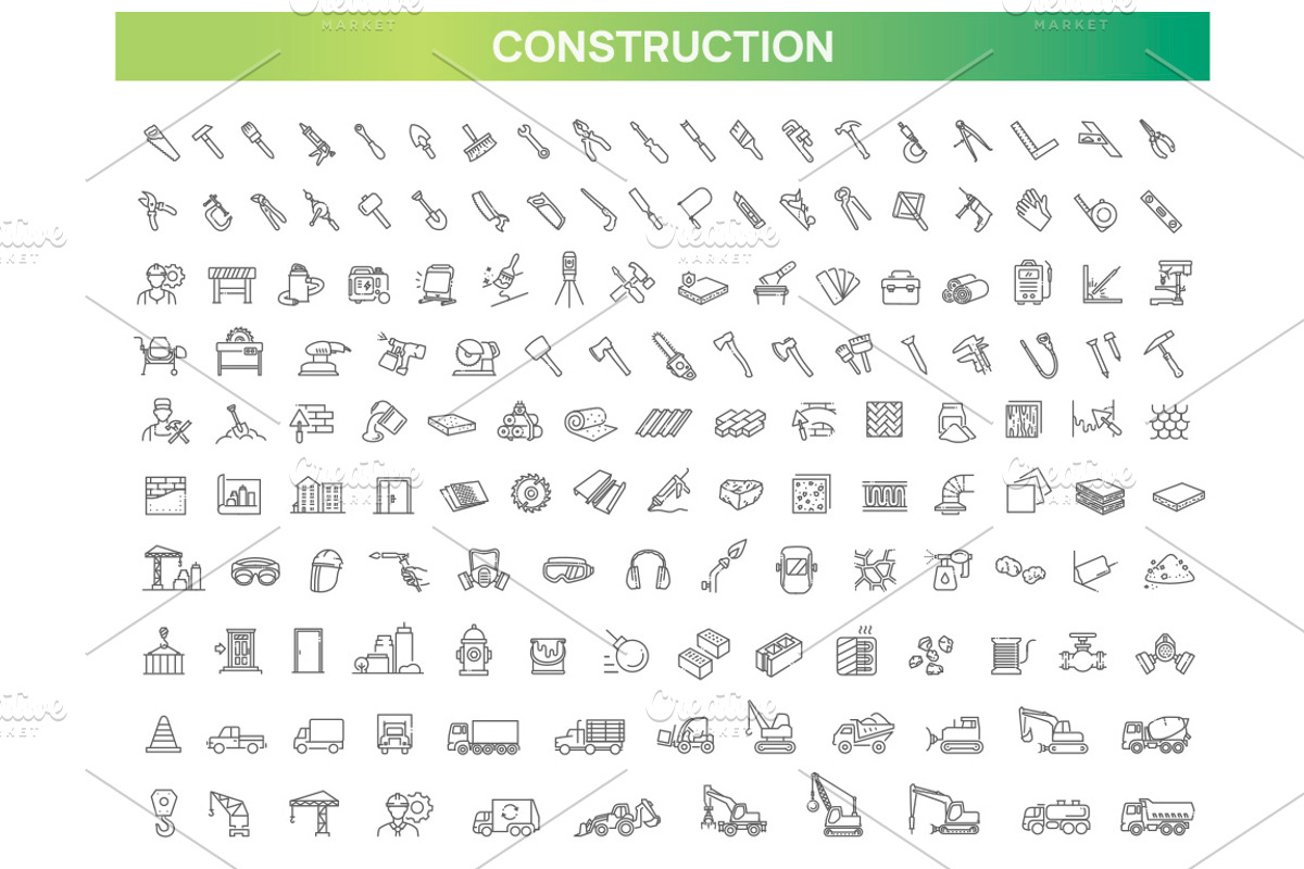 Construction and Building Line Icons, an Outline Icon by Tettygreen (Photo 1 of 3)