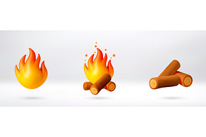 3d cartoon campfire icon set, an Object Illustration by Abscent